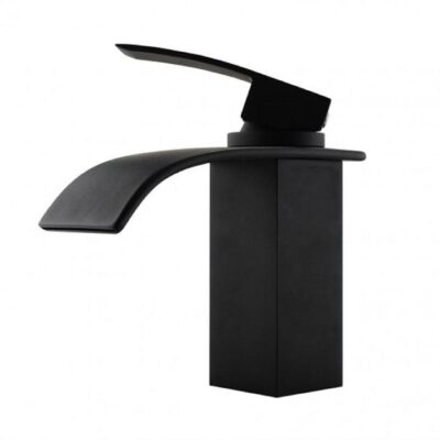 Cascade Matte Black Waterfall Basin Mixer Square Short