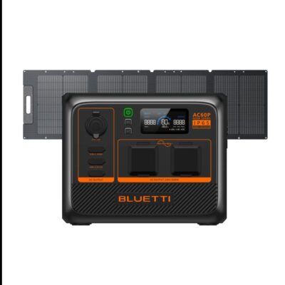 BLUETTI AC60P Portable Power Station | 600W 504Wh, AC60P+PV120D | 600W, 504Wh, 120W Solar Kit