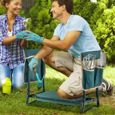 2-in-1 Garden Kneeler and Seat Garden Bench with Large 2 Tool Pouches