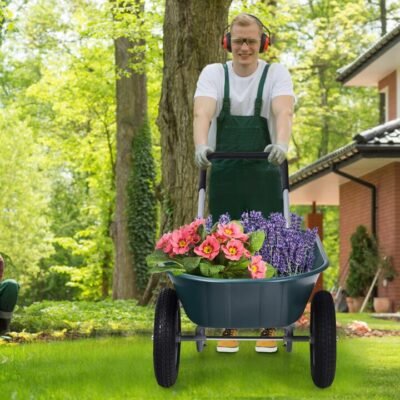 2 Tire Wheelbarrow Garden Dolly Utility Cart with14 inch Pneumatic Tires-Green