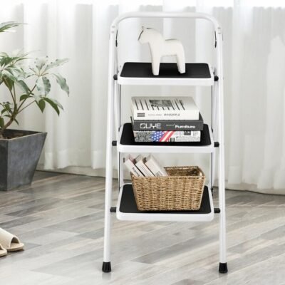3-Tread Step Ladder with Convenient Hand Grip for Home Garage Kitchen