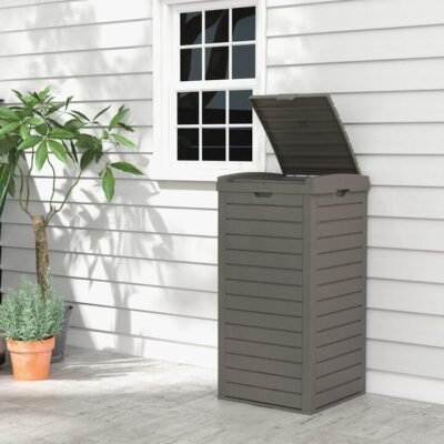 117 L Large Trash Bin with Lid and Pull-out Liquid Tray for Porch/Backyard/Deck/Patio-Brown