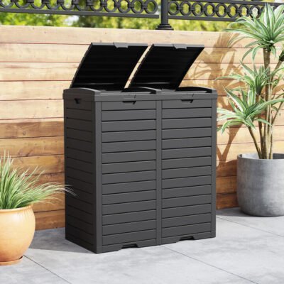 235 L Outdoor Trash Can Waterproof Double Bucket with Drip Tray-Black