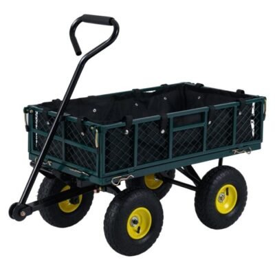 Heavy Duty Metal Garden Cart with Removable Mesh Sides and Storage Bag-Green